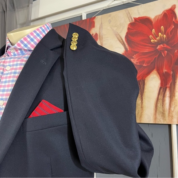 Stafford Blazer Mens 48L Long Wool Navy‎ Golden Buttons Executive Sport Jacket - Picture 4 of 14